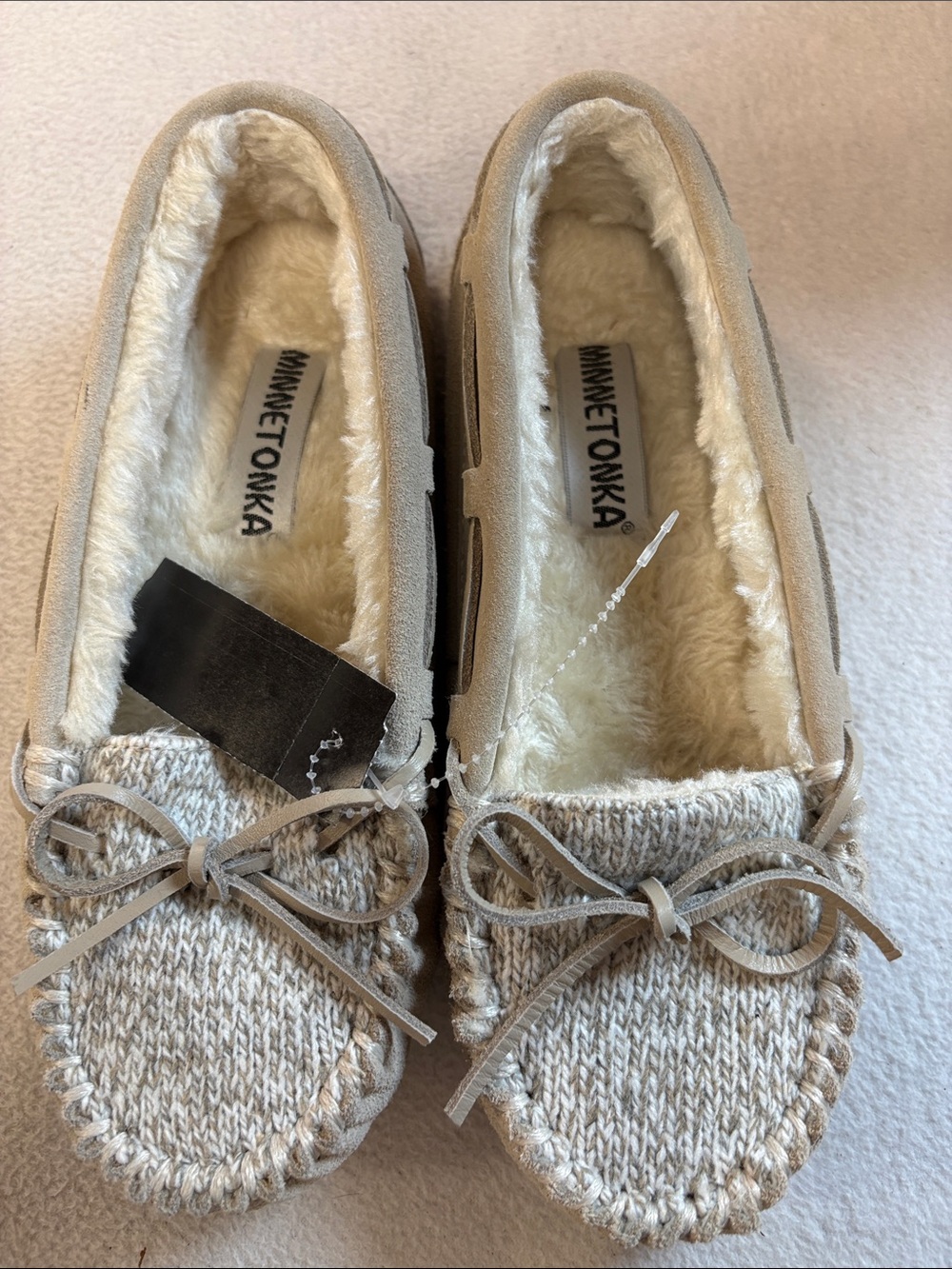 Minnetonka Women's Heathered Knit Moccasins - Beige